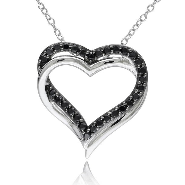 0.75 Carat T.G.W. Black Spinel Sterling Silver Interlocking Double-Heart Pendant; 18"