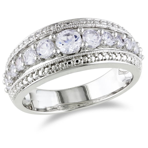 Bague mode Miabella avec 1.13 carat de saphir blanc synthétique en argent sterling