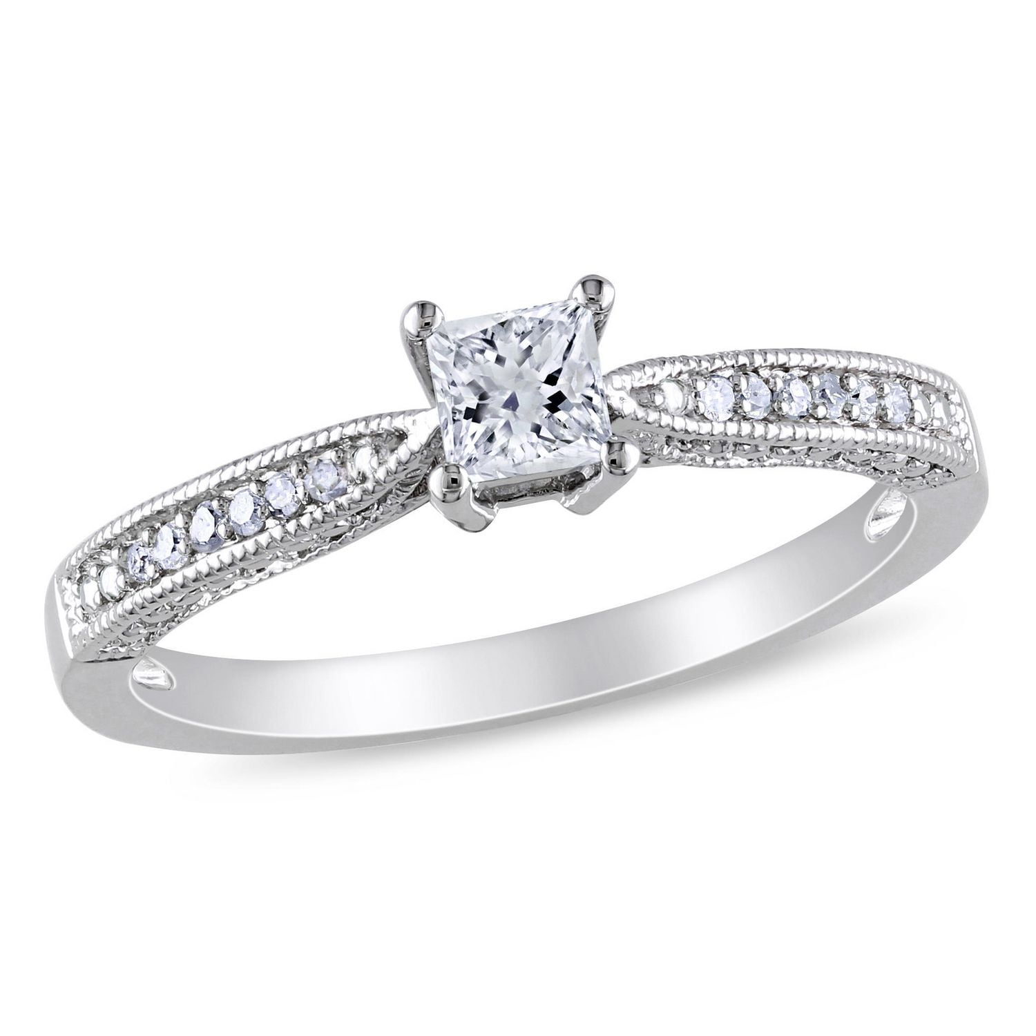 Miabella 0.33 Carat T.G.W. Created White Sapphire and Diamond Accent Sterling Silver Engagement Ring