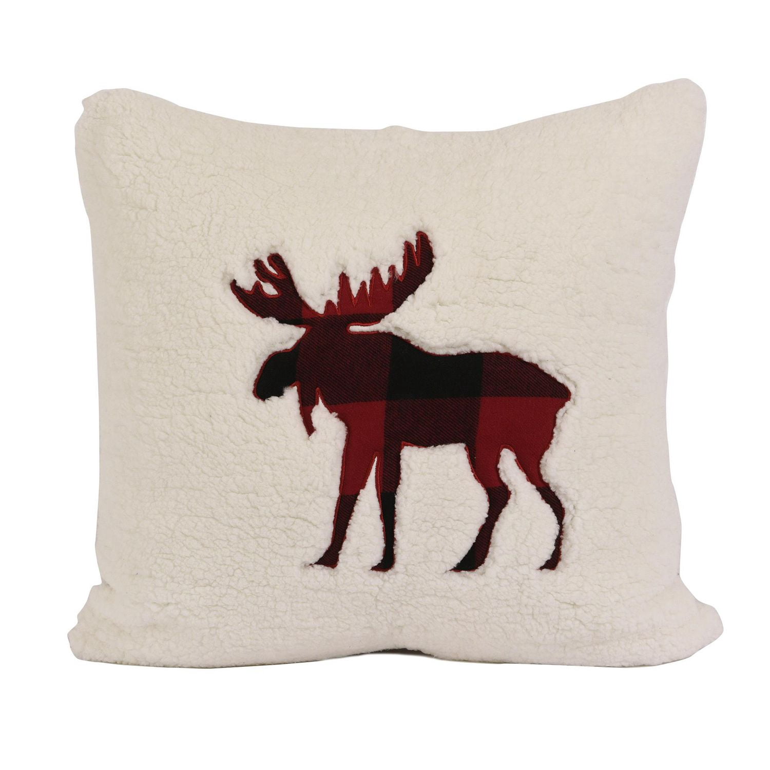 Sherpa Pillow with Moose Applique Reverse Buffalo Plaid Print by Canadiana