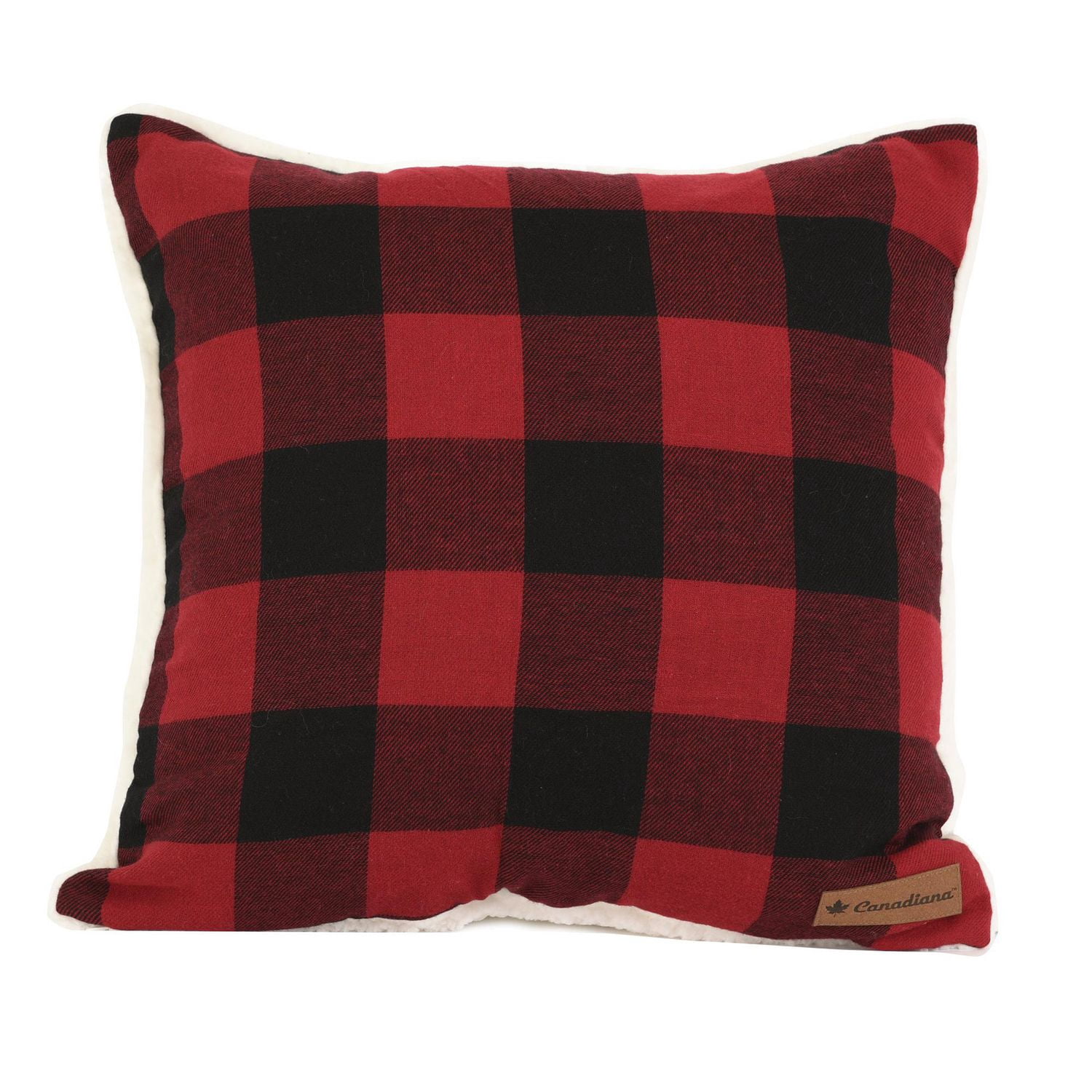 Sherpa Pillow with Moose Applique Reverse Buffalo Plaid Print by Canadiana