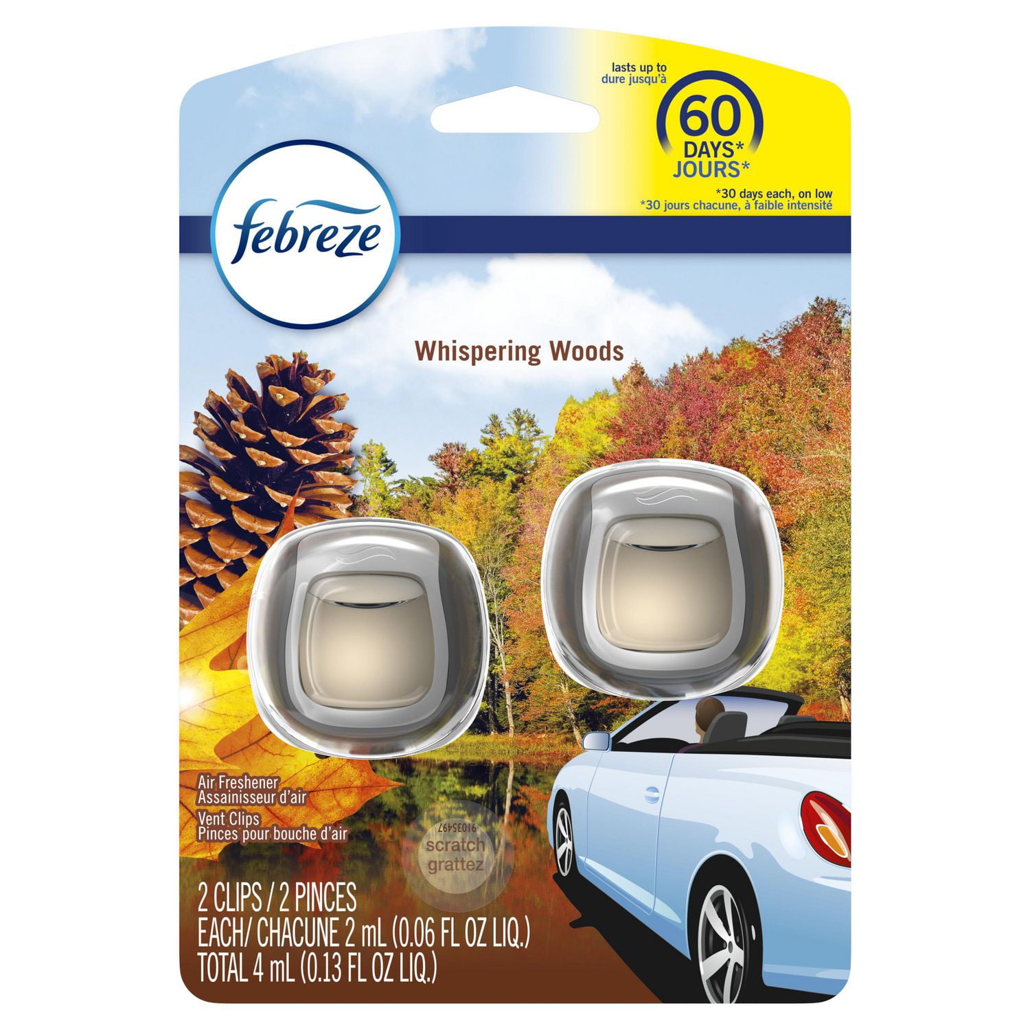 Febreze Car Vent Clip Air Freshener, Odor Eliminator for Strong Odors, Up  to 30 Days Freshness, Evening Woods