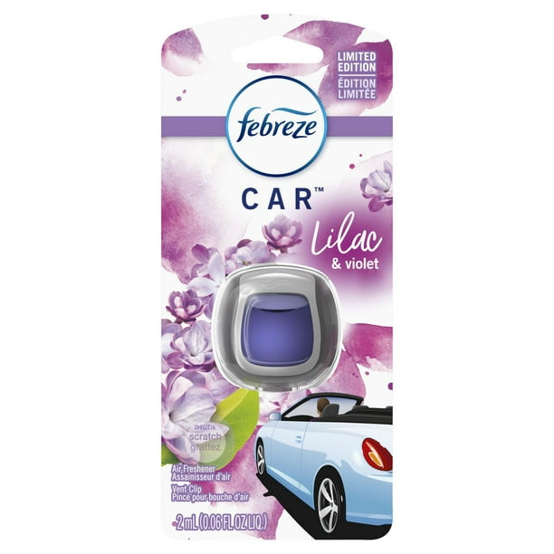 Assainisseur d’air éliminateur d’odeurs sous forme de pince pour bouche d’air Febreze Car, parfum Lilac & Violet