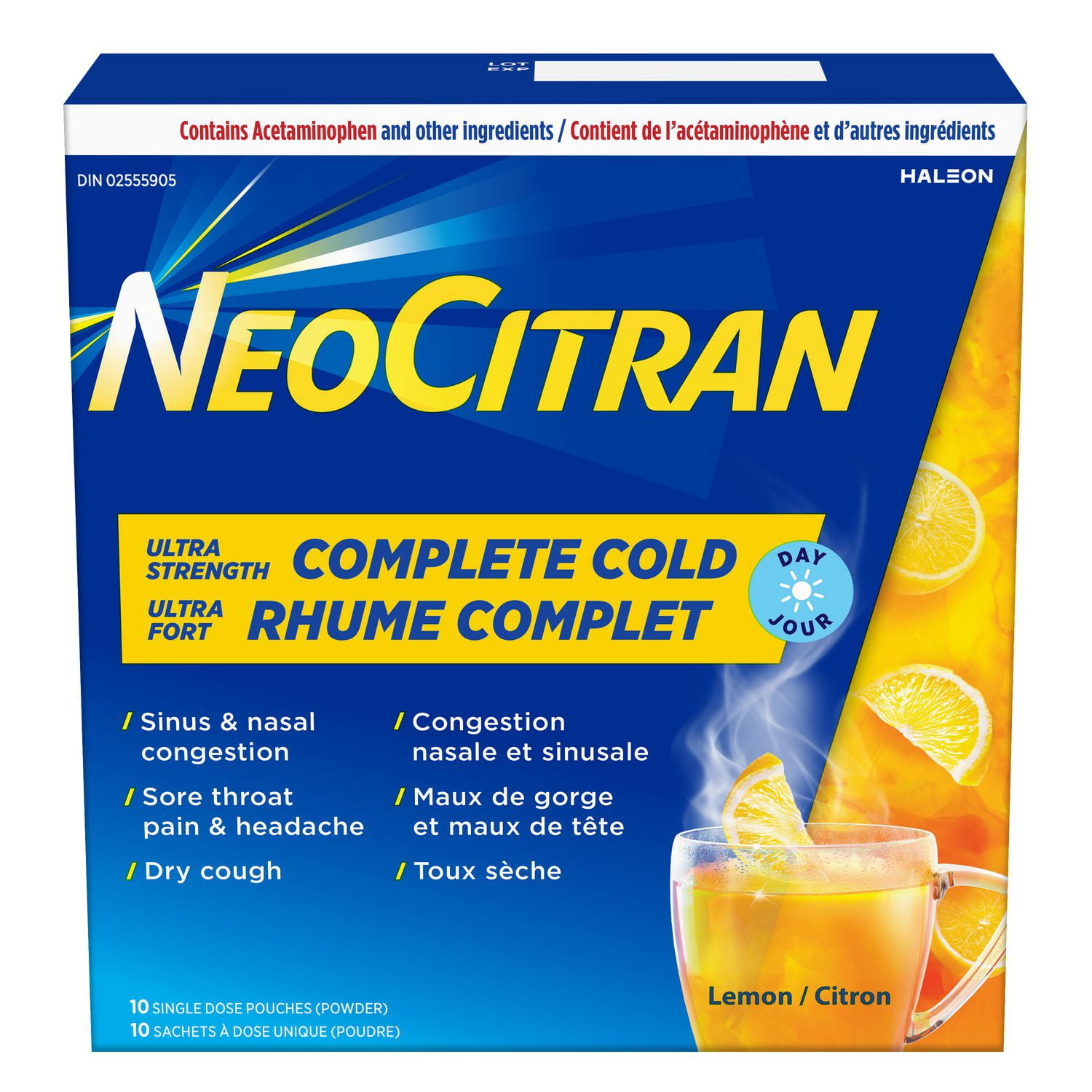 Neocitran Ultra Strength Complete Cold For Nondrowsy Relief, Lemon Flavour, 10ct