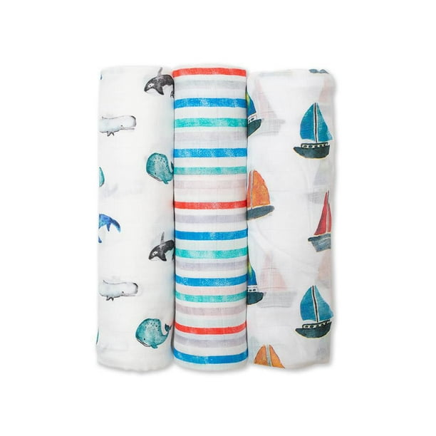 Lulujo - Couvertures en mousseline de bambou pour bébé - Allaitement, Housse de poussette, Cadeau de douche de bébé - En mer