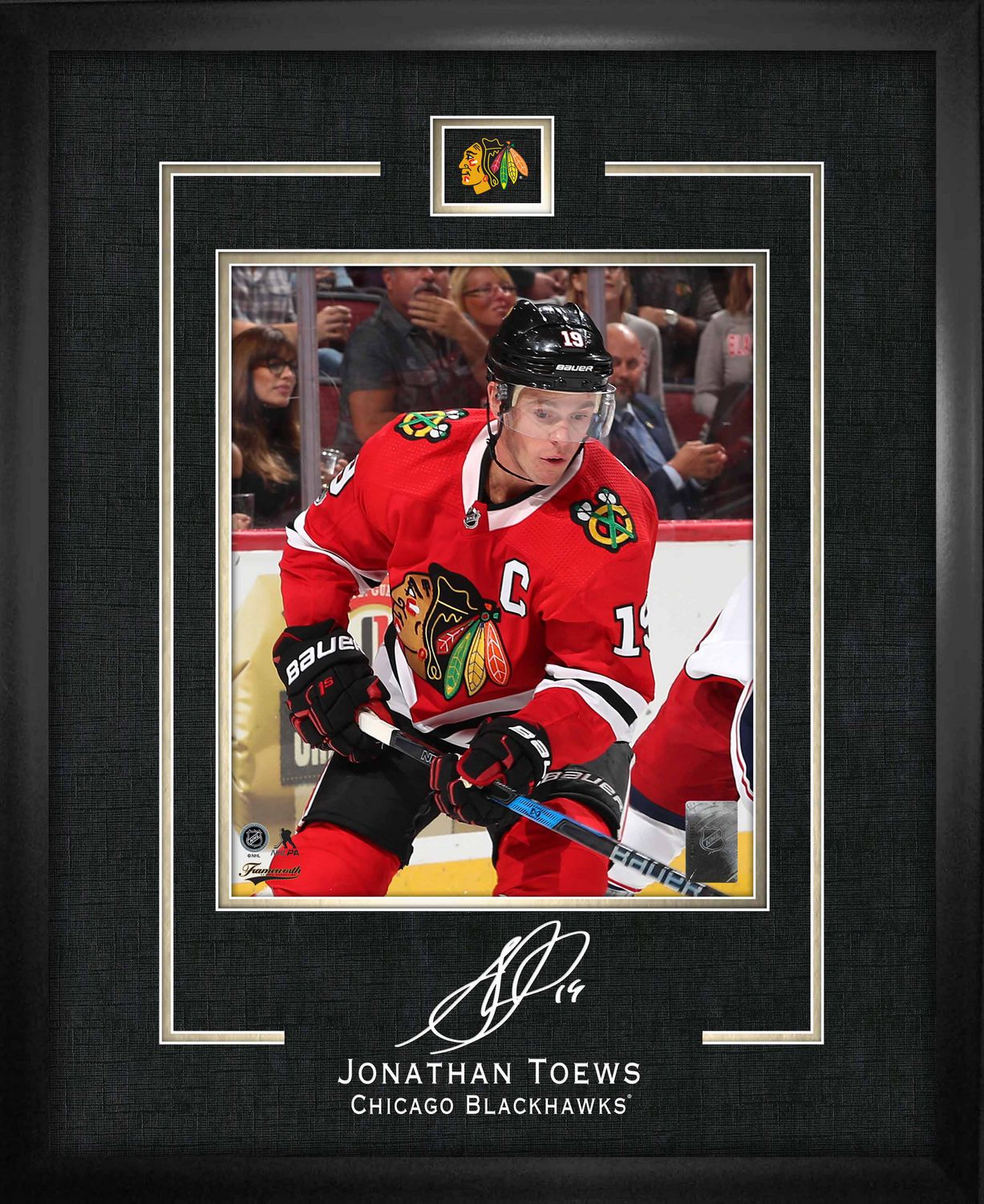 Jonathan Toews Autographed and Framed Red Blackhawks Jersey