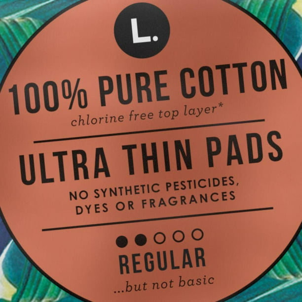 L. Chlorine Free Ultra Thin Pads Regular Absorbency, Organic Cotton, Free  of Chlorine Bleaching, Pesticides, Fragrances, or Dyes, 42 Count - The  Fresh Grocer