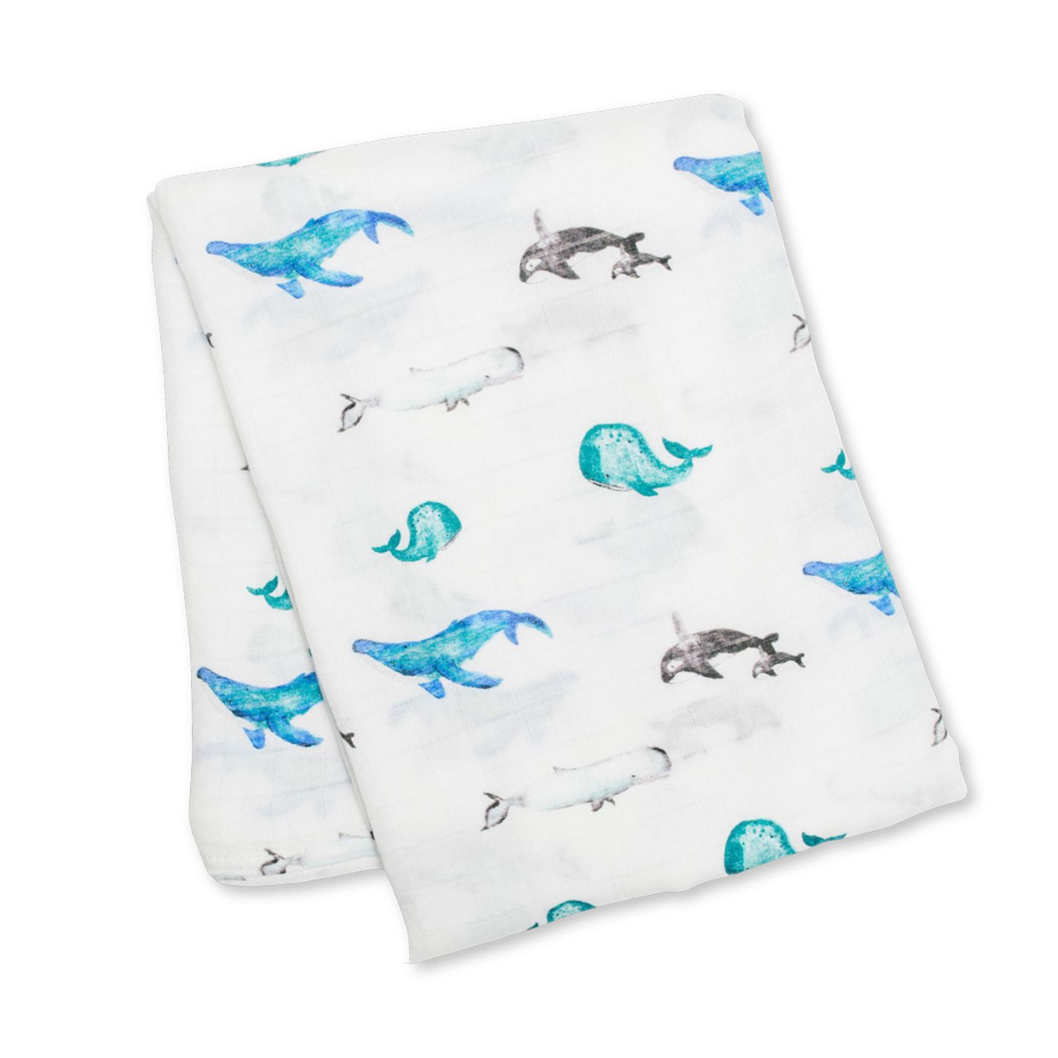 Lulujo Baby Deluxe Muslin Bamboo Swaddle Blanket, Nursing/Stroller Cover  Whales