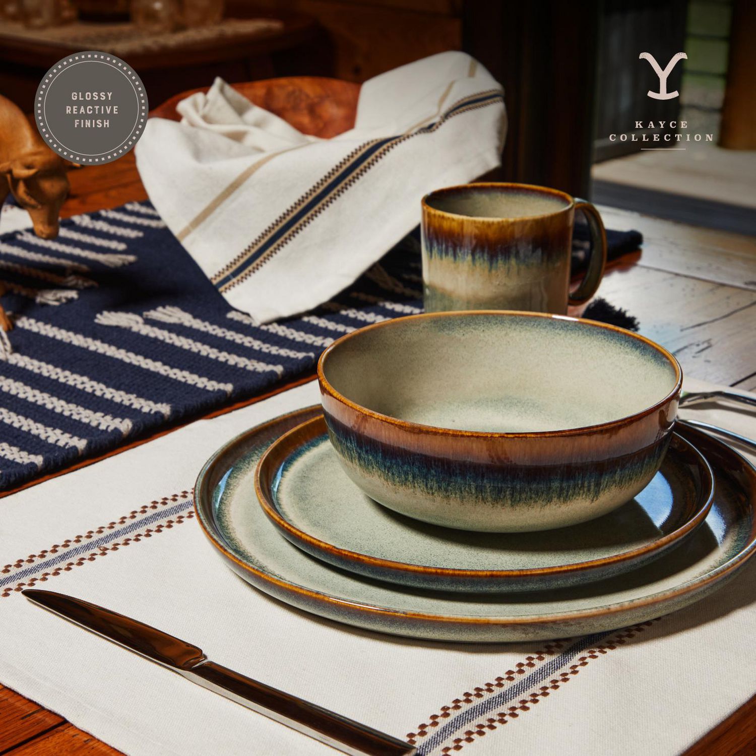 Yellowstone 12-Piece Ceramic Dinnerware Set, Beth Collection