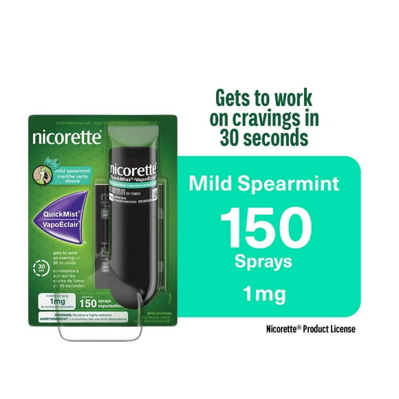 Nicorette Nicotine QuickMist Mouth Spray, Quit Smoking and Smoking Cessation Aid, Mild Spearmint, 1mg, 150 Sprays