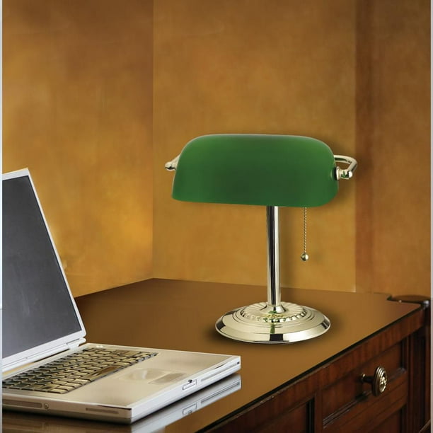 Lampe de banquier Cresswell laiton avec abat-jour en verre vert