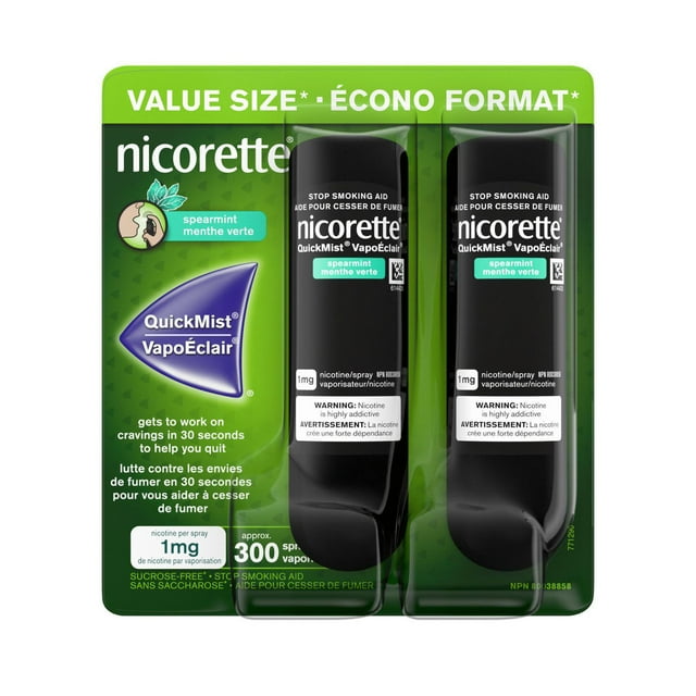 Nicorette QuickMist Spray 1 mg, Spearmint, Quit Smoking Aid and Smoking Cessation Aid, Duo Pack, 150 Sprays Each x 2