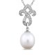 Miadora Pendentif stylisé avec perles d'eau douce blanches de culture en forme de riz 8-8.5 mm et accent de diamants en argent sterling, 18 pouces en longueur – image 1 sur 3