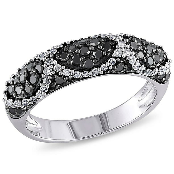 Miadora Bague stylisée avec diamants noirs et blancs 0.75 ct TW en argent sterling