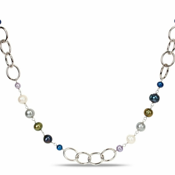 Tangelo Collier infinité avec perles d'eau douce multi-couleur de forme et grandeur irrégulières en laiton, 35 pouces en longueur