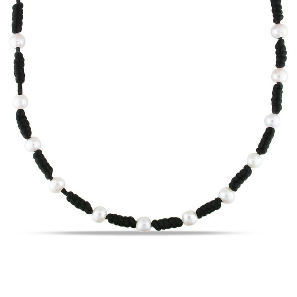 Collier avec perles d'eau douce de culture blanches 7.5-8 mm, 17 pouces en longueur avec deux nœuds de 1 pouces ajustables