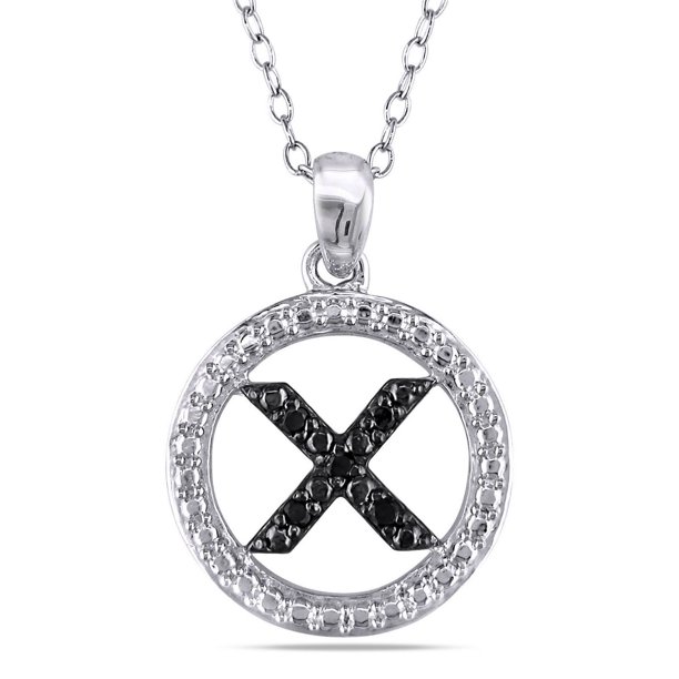 Pendentif de style initial « X » Miadora en diamants noirs en argent sterling, 18 po