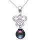 Pendentif stylisé au détail miligrain avec perles tahitienne noire en forme de goutte 9-9.5 mm et diamants 0.14 ct TW en argent sterling, 18 pouces en longueur – image 1 sur 3