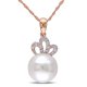 Miabella Pendentif avec perles d'eau douce blanches de culture bouton 9.5-10 mm et accent de diamants en or rose 10k, 17 pouces en longueur – image 1 sur 3