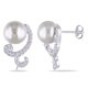 Miadora Boucles d'oreilles stylisées avec perles d'eau douce blanches de culture bouton 9-10 mm et topaze blanches en argent sterling – image 1 sur 3