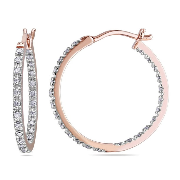 Boucles d'oreilles anneaux Miabella en diamants 0,25 ct poids total en or rose 10K