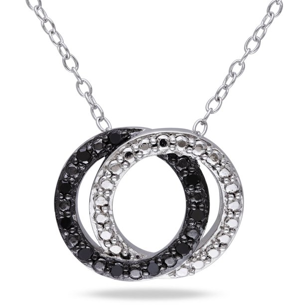 Miadora Collier à cercles croisés avec diamants noirs rond en argent sterling, 18 pouces en longueur