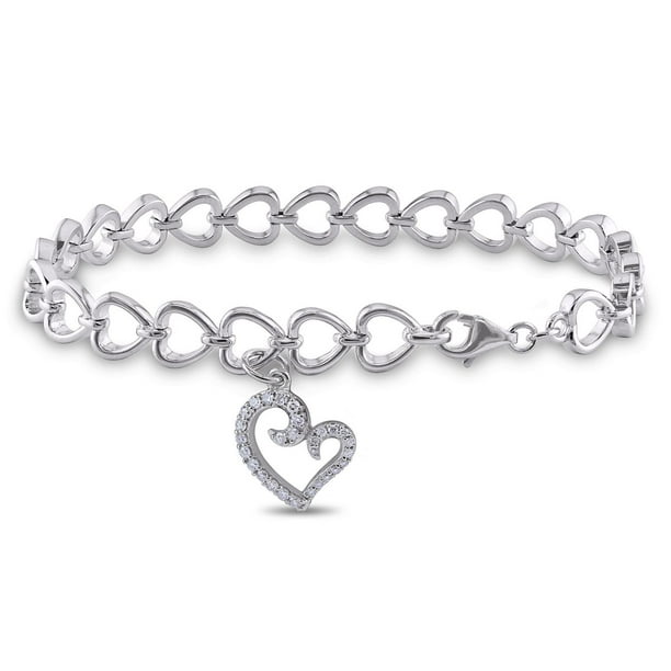Bracelet Miadora avec breloque en forme de cœur en diamants 0.25 ct TW en argent sterling, 7 pouces de longueur