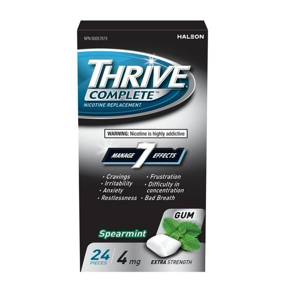 Gomme Thrive Complet 4 mg Extra-forte Remplacement de la nicotine Menthe verte, 24 morceaux