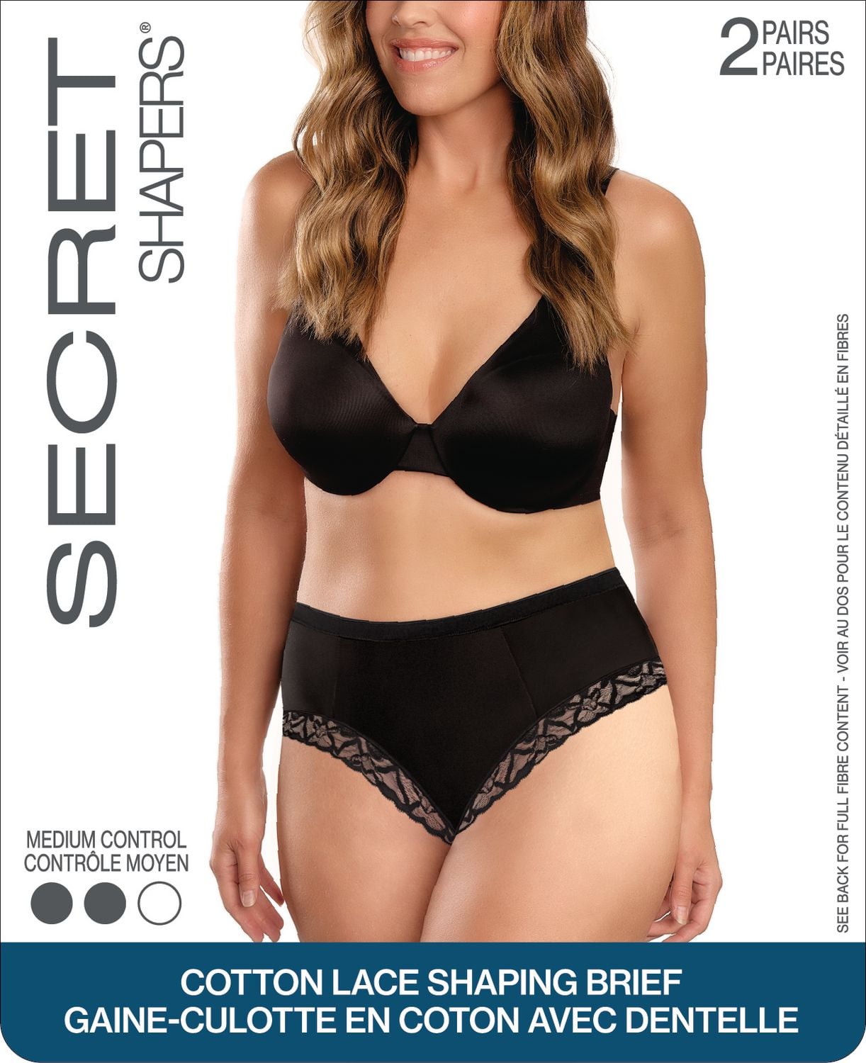 SECRET SHAPERS® Cotton and Lace Shaping Brief 2 Pairs