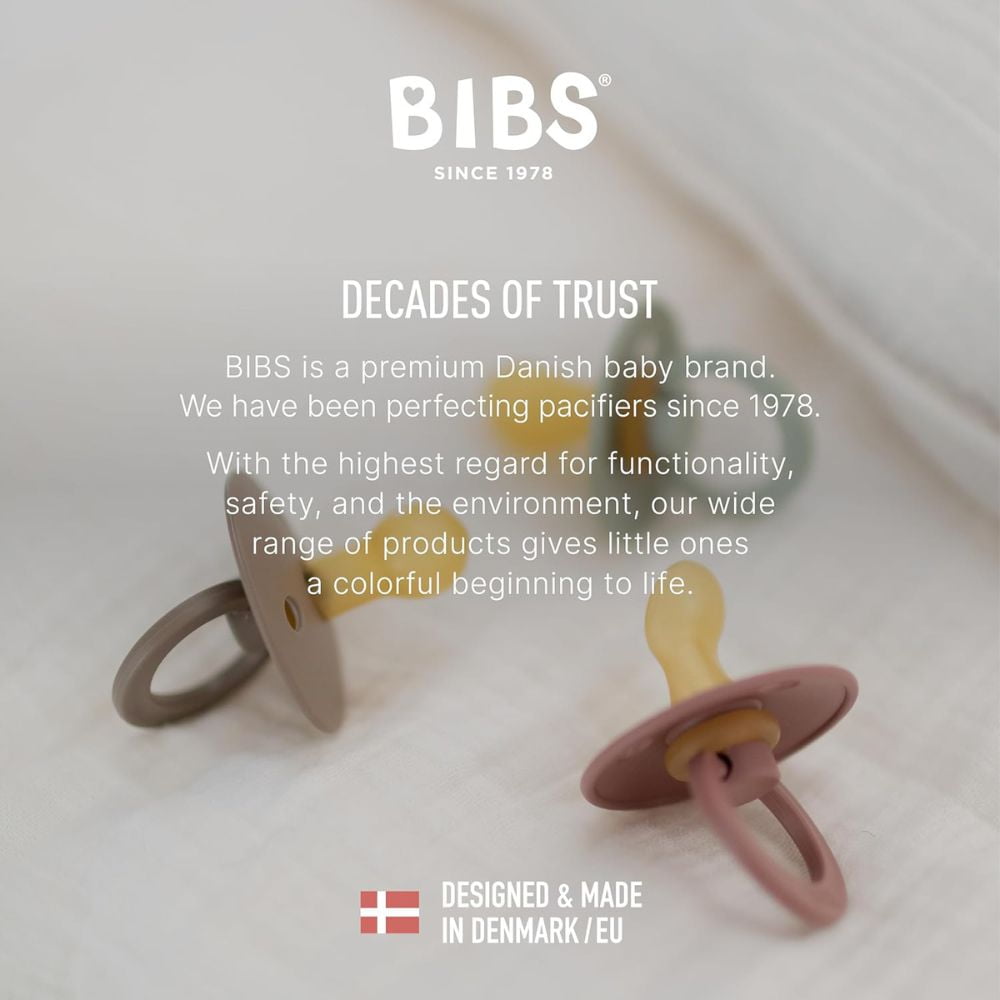BIBS Pacifiers | Natural Rubber Baby Pacifier | Set of 2 BPA-Free Soothers | Made in Denmark | Black GLOW/Vanilla GLOW | Size 6-18 Months, BIBS Pacifiers – 2 Pack | Black GLOW/Vanilla GLOW