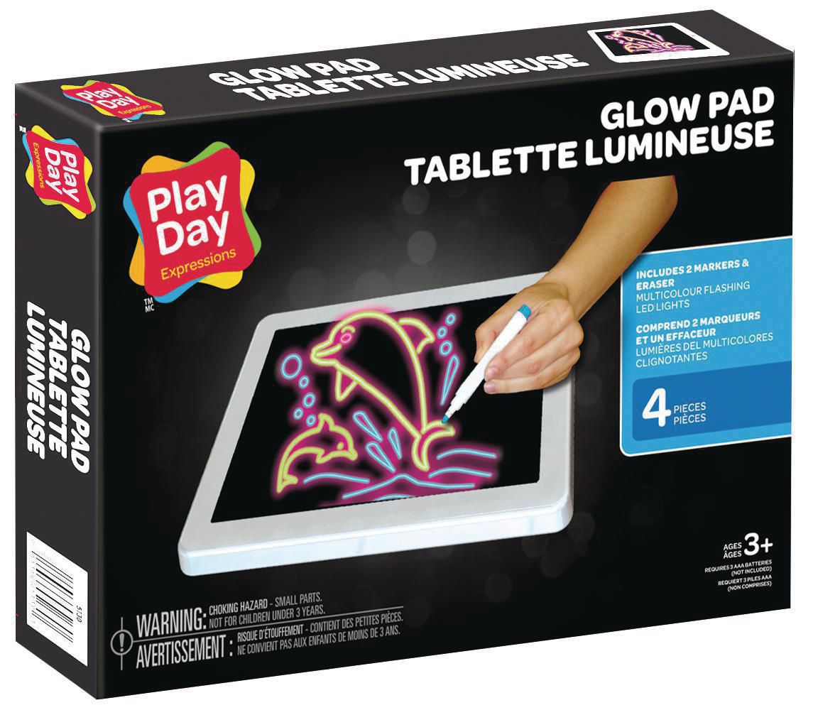 Play Day Glow Pad With Stencil, Markers and Eraser, Battery operated glow  pad