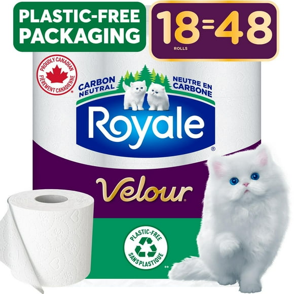 Royale Velour Recyclable Paper Pack, 18 Equal 48 Toilet Paper Rolls, 2-Ply, 190 Sheets a Roll