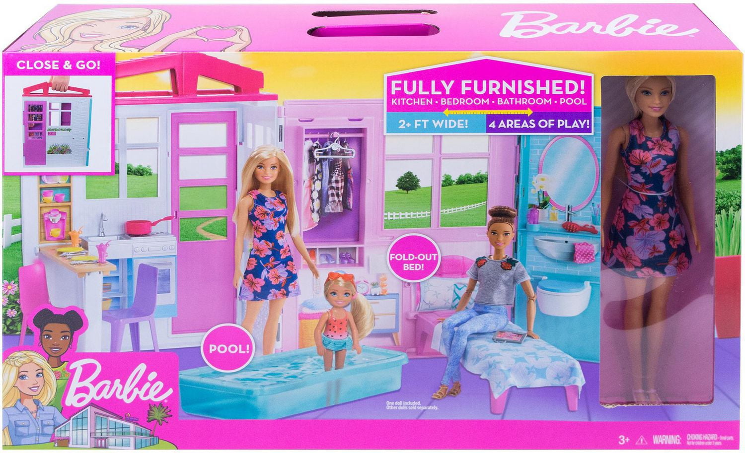 Barbie Close Go Fully Furnished Kitchen Bedroom Bathroom Pool Playset Walmart