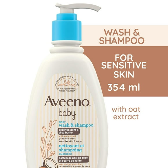 Nettoyant et shampoing quotidien Aveeno Baby, parfum de noix de coco de source naturelle, avec beurre de karité et extrait d'avoine, formule hypoallergénique 354 ml
