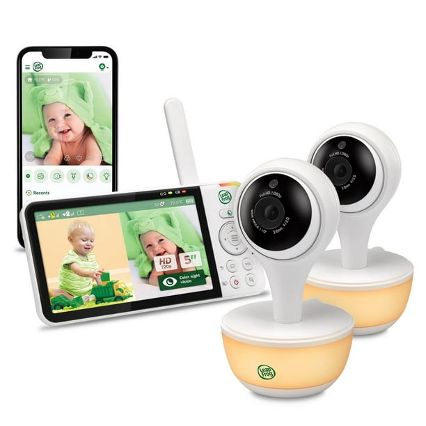 LeapFrog LF815-2HD Moniteur de bébé Wi-Fi 1080p à 2 caméras avec accès à distance, affichage 720p haute définition de 5 po, veilleuse, vision nocturne couleur, (blanc)