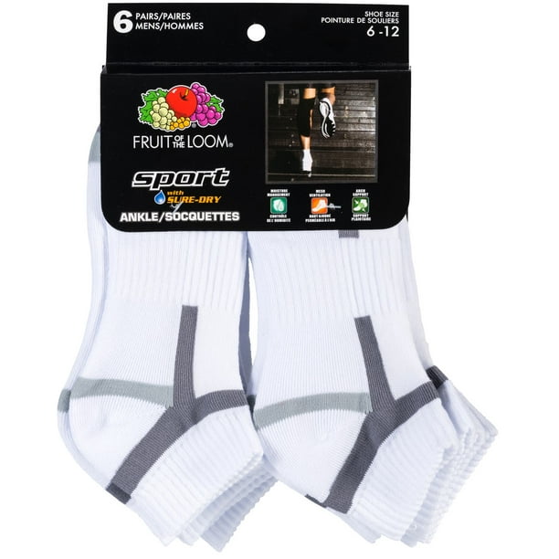 Socquettes blanches pour hommes Fruit of the Loom - 6 paires