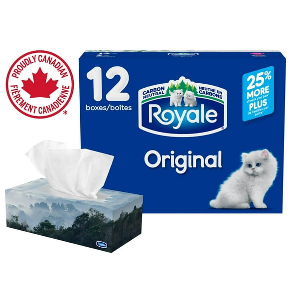 Royale Original Facial Tissue, 12 Flat Boxes, 126 Tissues per box, 2-Ply, 1512 Tissues