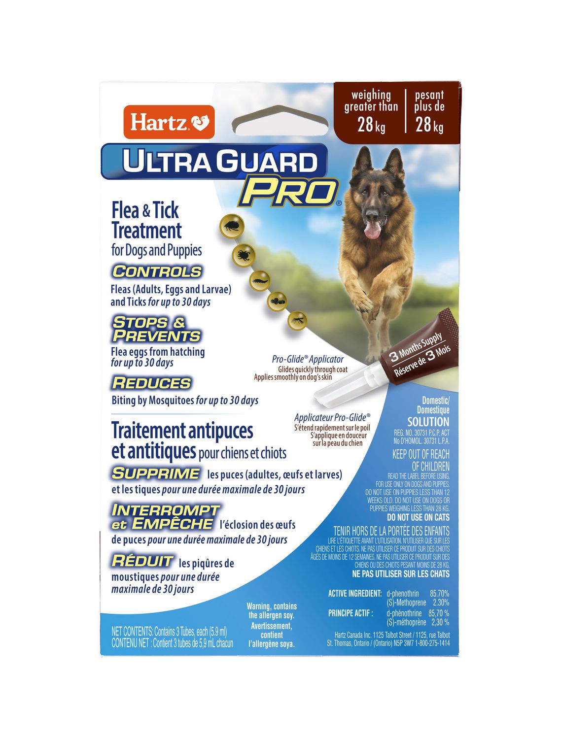 Traitement antipuces et antitiques Ultra Guard Pro de Hartz pour chiens et  chiots Applicateur Pro-Glide. Pour chien plus grand que 28kg/60lbs 