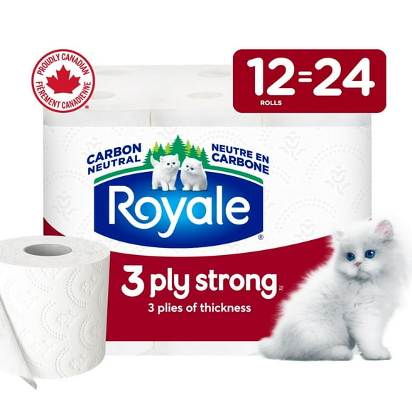 Royale 3 Ply Strong Toilet Paper, 12 Equal 24 Bath tissue rolls, 3-ply, 165 Sheet per roll