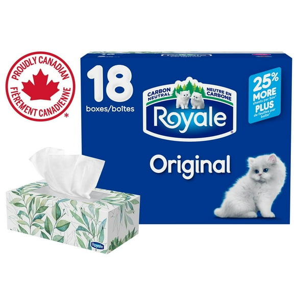 Royale Original Facial Tissue, 18 Flat Boxes, 126 Tissues per box, 2-Ply, 2268 Tissues