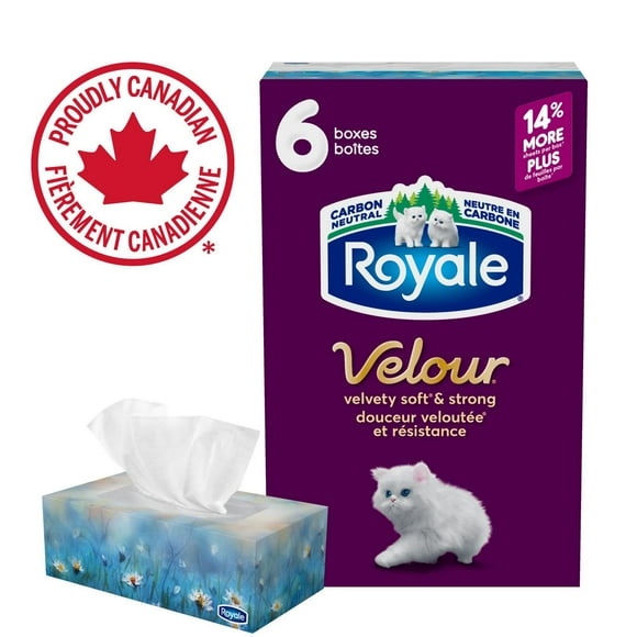 Royale Velour Facial Tissue, 6 Flat Boxes, 82 Tissues per box, 3-Ply, 492 Tissues