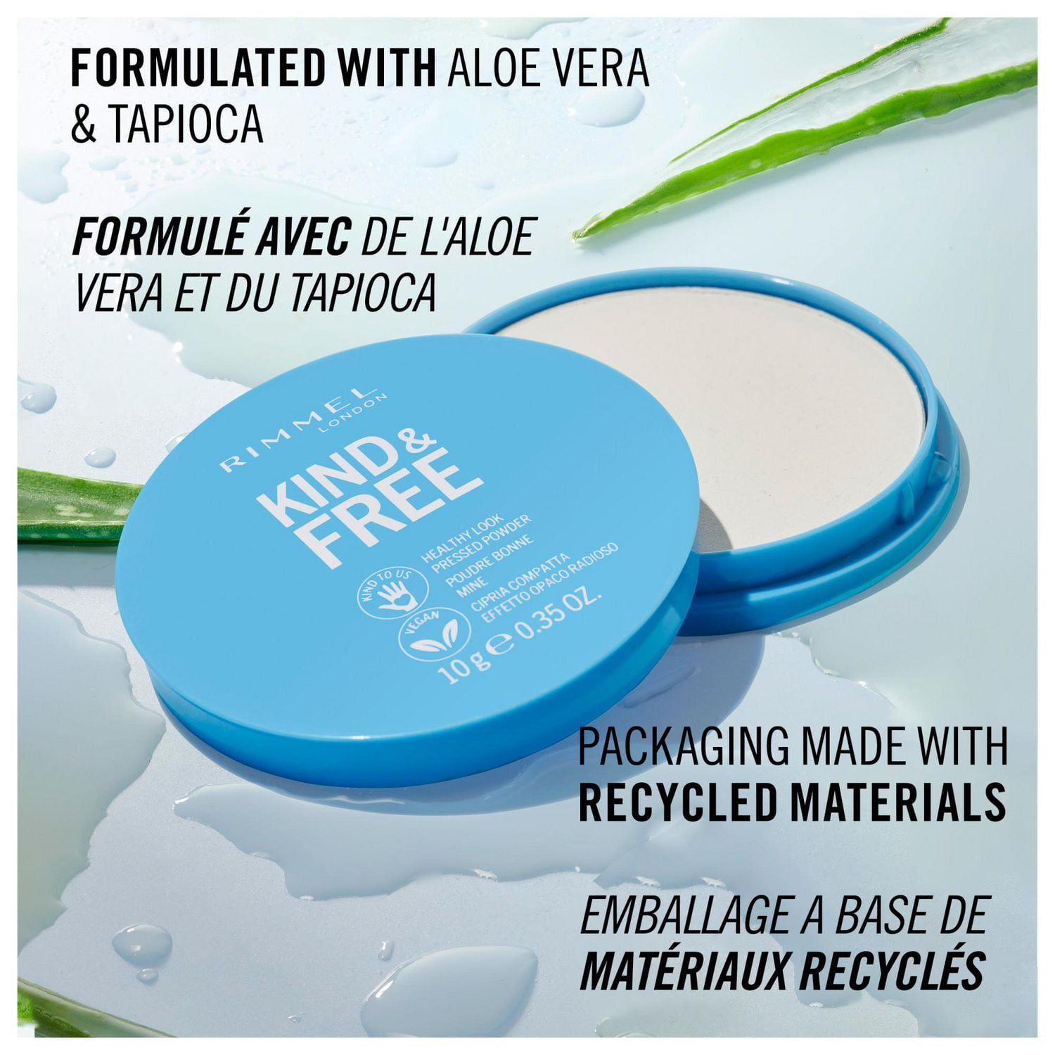 Rimmel Kind & Free Pressed Powder™ - Lightweight and Talc-Free Powder Foundation, with Aloe Vera & Tapioca, 100% Vegan & Cruelty-Free