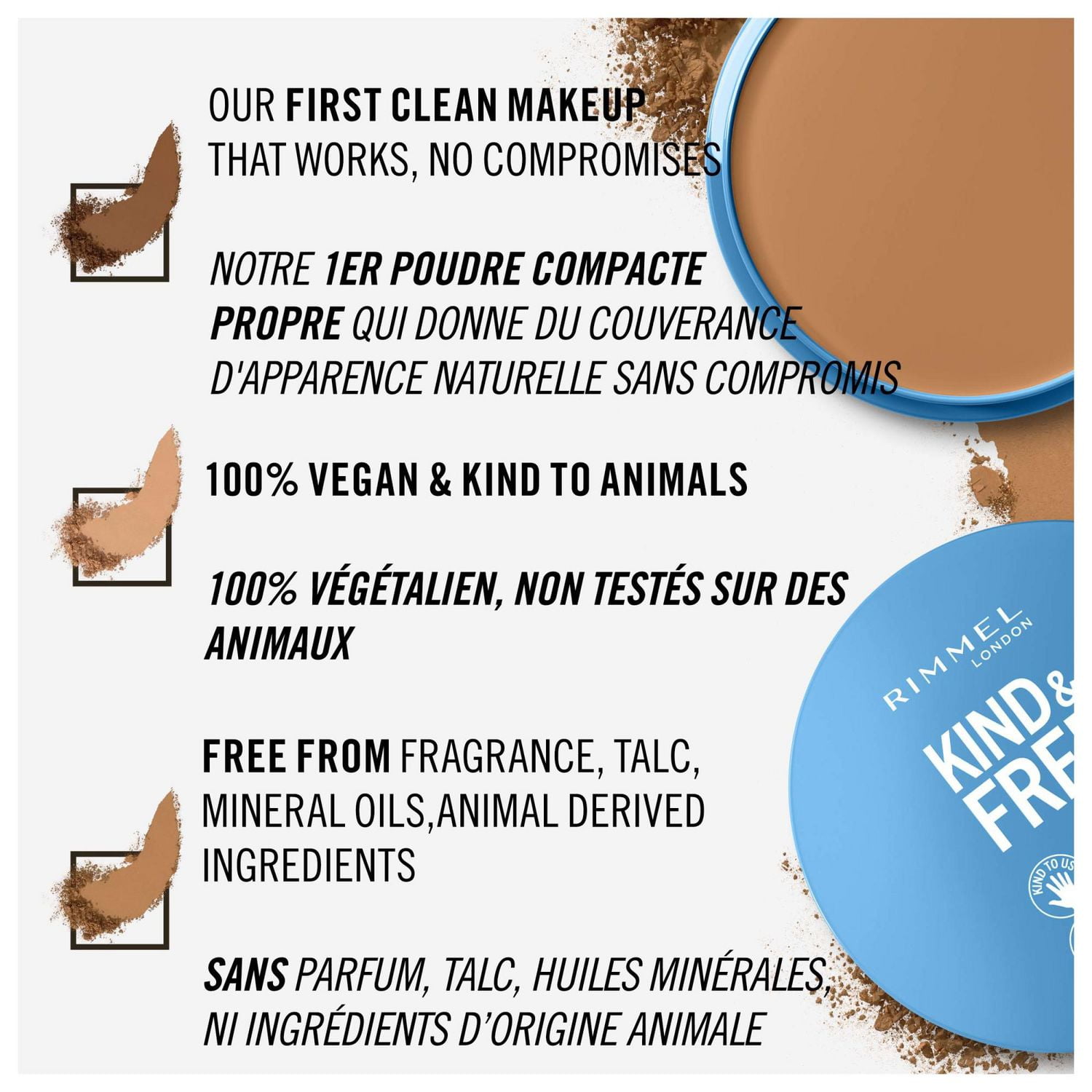 Rimmel Kind & Free Pressed Powder™ - Lightweight and Talc-Free Powder Foundation, with Aloe Vera & Tapioca, 100% Vegan & Cruelty-Free