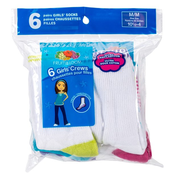 Fruit of the Loom Girls 6 Pack Crew Medium Assorted - Walmart.ca