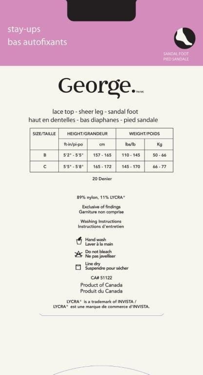 George Women's Sandalfoot Stay-Ups, Sizes B, C