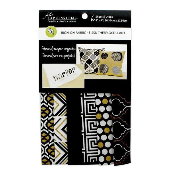 Tissu thermocollant Fabric Expressions à motif noir, or et blanc de 8" x 9"