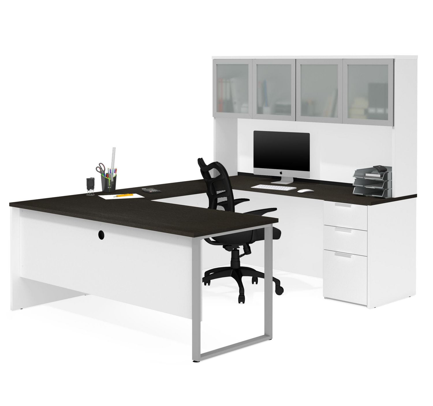 Bestar Pro Concept Plus U Desk With Frosted Glass Door Hutch Bestar Pro Concept Plus U Desk With Frosted Glass Door Hutch Image 1 Zoomed