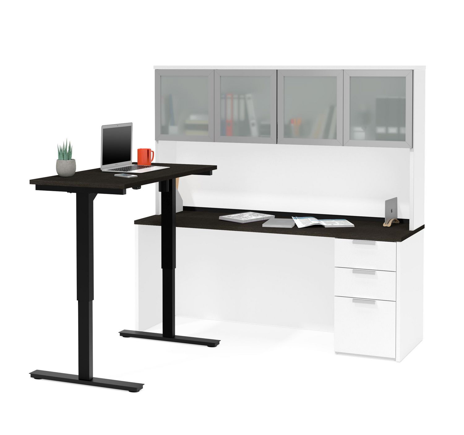 Bestar ProConcept plus Height Adjustable LDesk with Frosted Glass