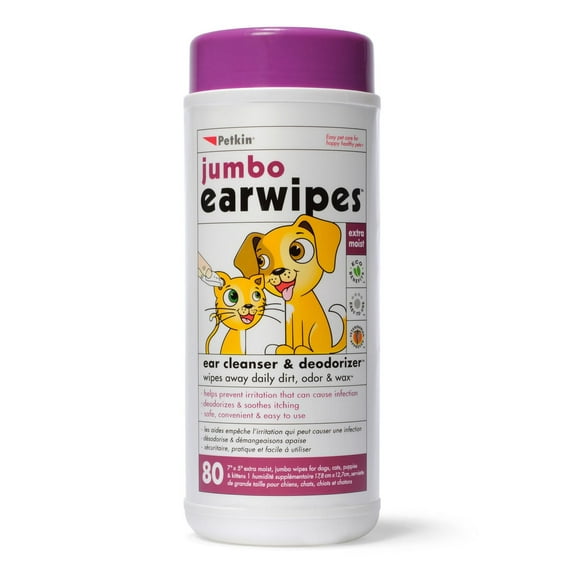 Petkin Jumbo Earwipes - 80ct, Jumbo Earwipes keep your pet's ears clean and healthy the easy way.