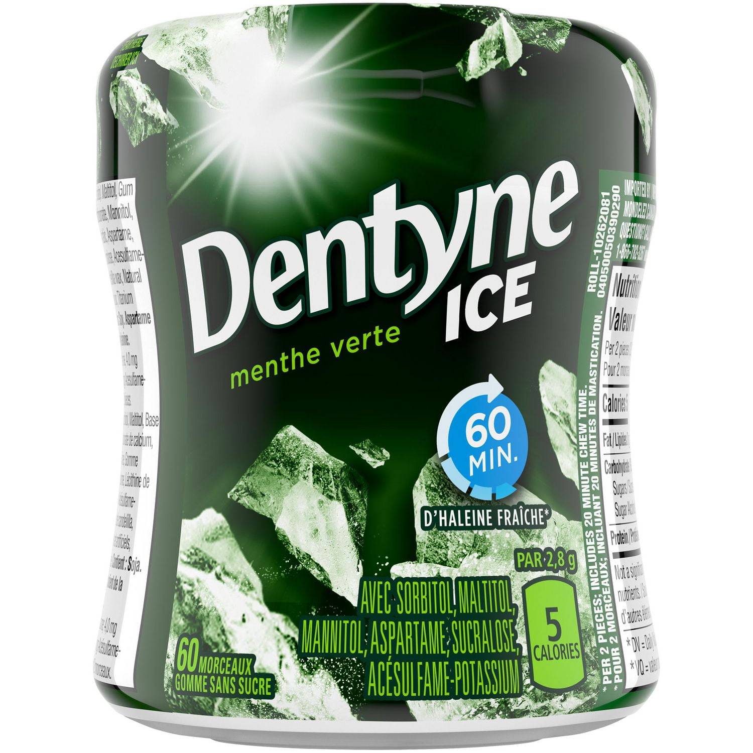 Dentyne Ice Spearmint, Sugar Free Gum, 1 bottle (60 pieces), 60 count